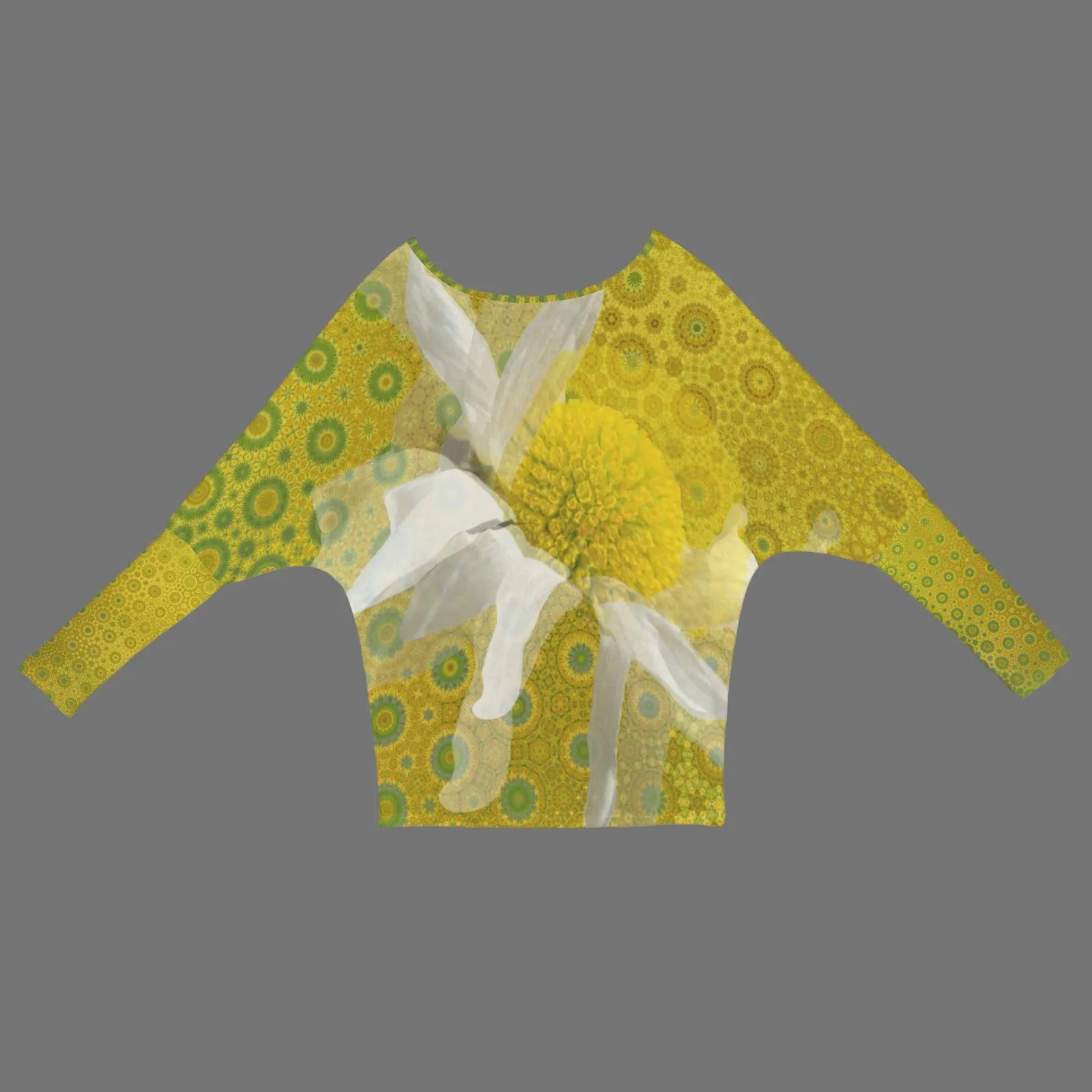 Batwing Long Sleeve Sweater Green & Gold Daisy Watercolor