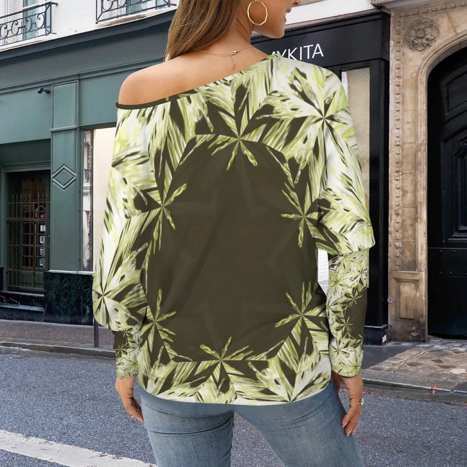 Batwing Long Sleeve Sweater Green Glass on Black