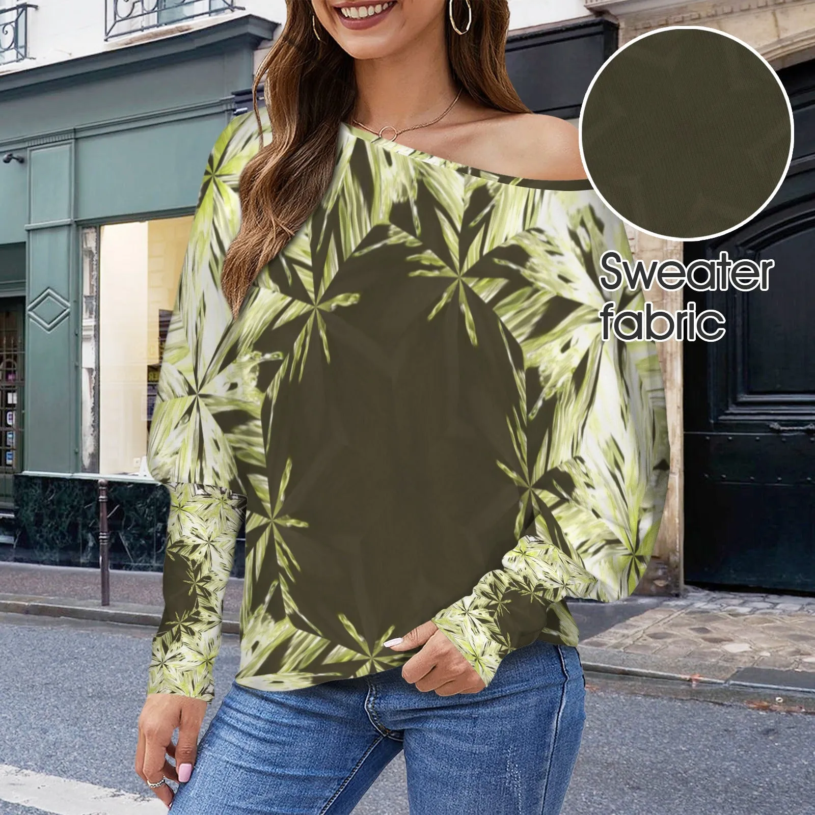 Batwing Long Sleeve Sweater Green Glass on Black