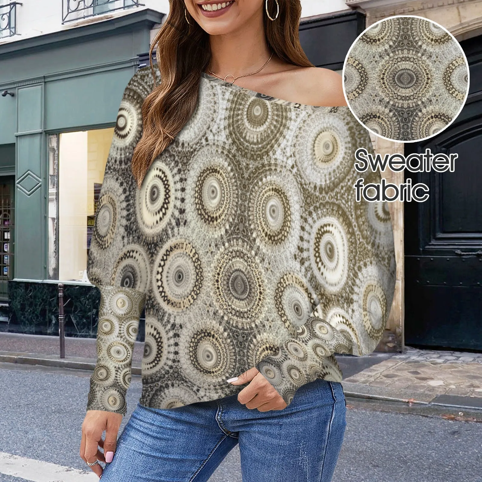 Batwing Long Sleeve Sweater Shimmering Feathers