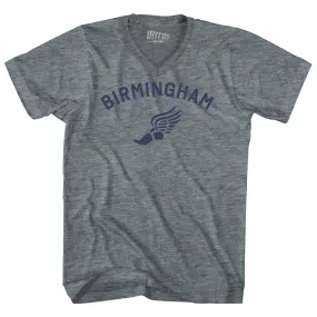 Birmingham Running Track Winged Foot-Tri-Blend V-neck Womens Junior Cut T-shirt