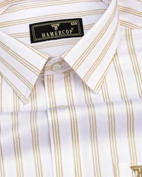 Buxton Cream With White Dobby Stripe Gizza Cotton Shirt