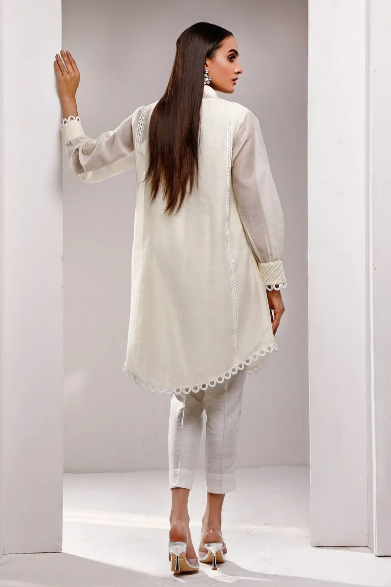 Casual Pret - Khadi Net Pleated Embroidered Shirt