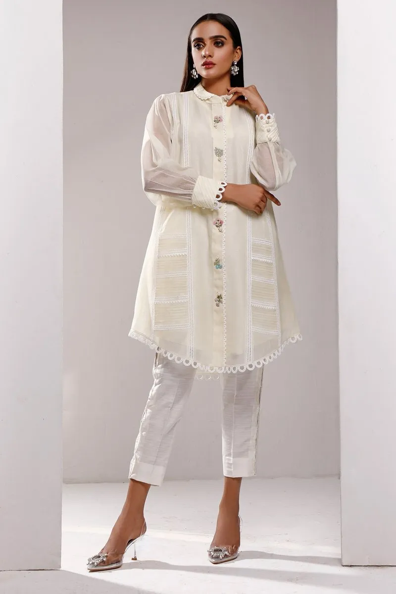 Casual Pret - Khadi Net Pleated Embroidered Shirt