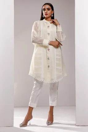 Casual Pret - Khadi Net Pleated Embroidered Shirt