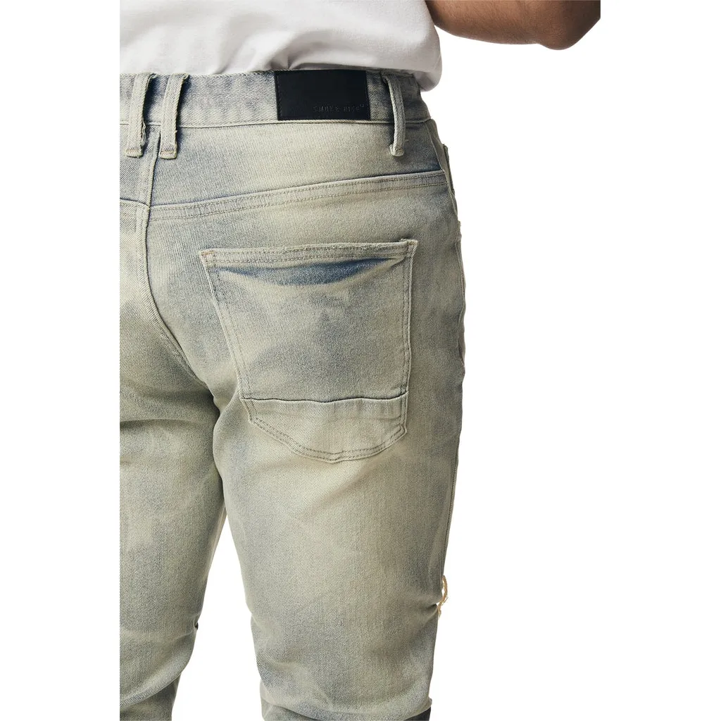 Crinkle Effect Straight Jeans - Industrial Blue