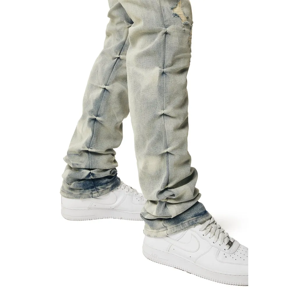 Crinkle Effect Straight Jeans - Industrial Blue