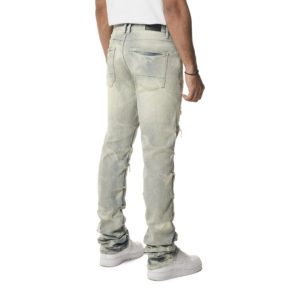 Crinkle Effect Straight Jeans - Industrial Blue