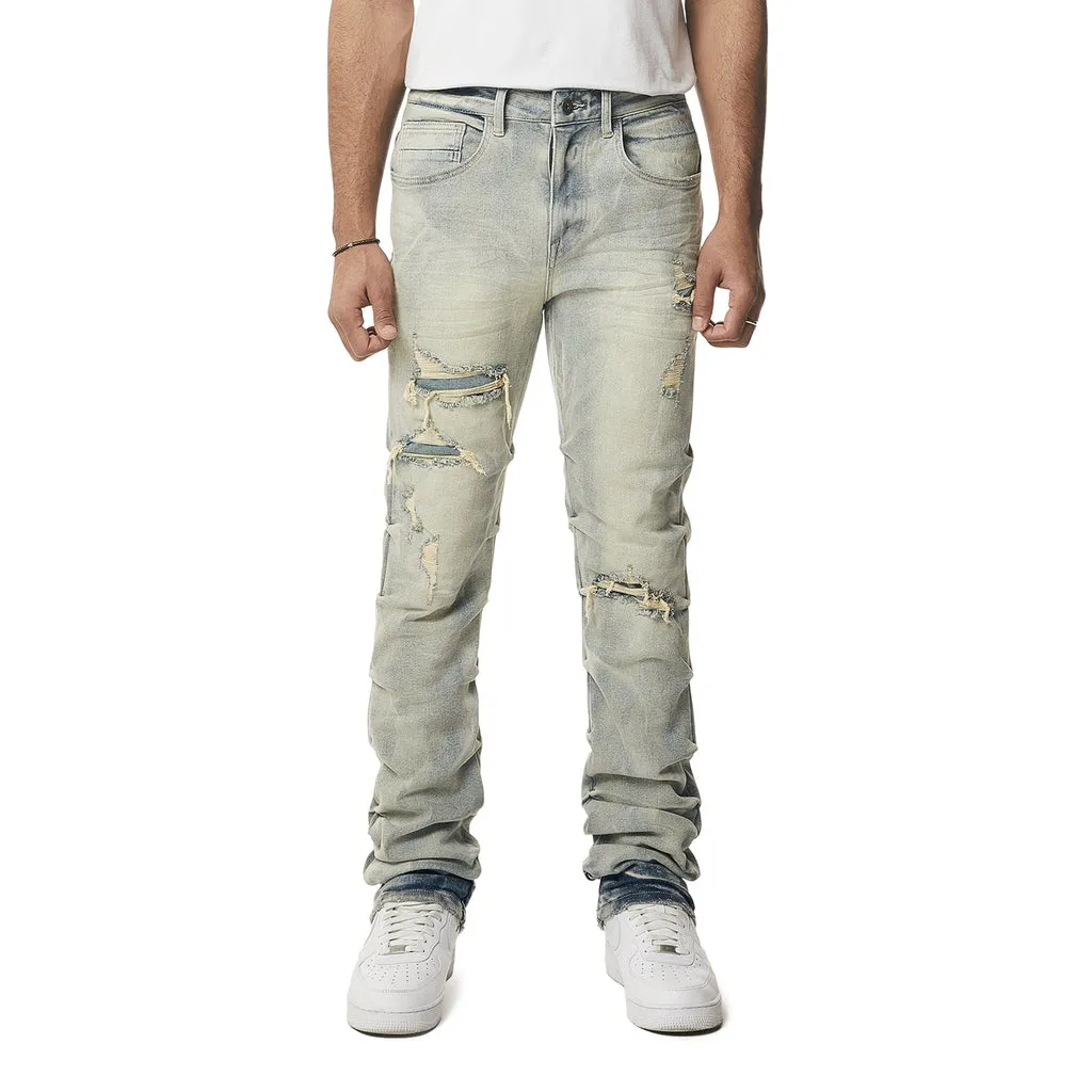 Crinkle Effect Straight Jeans - Industrial Blue