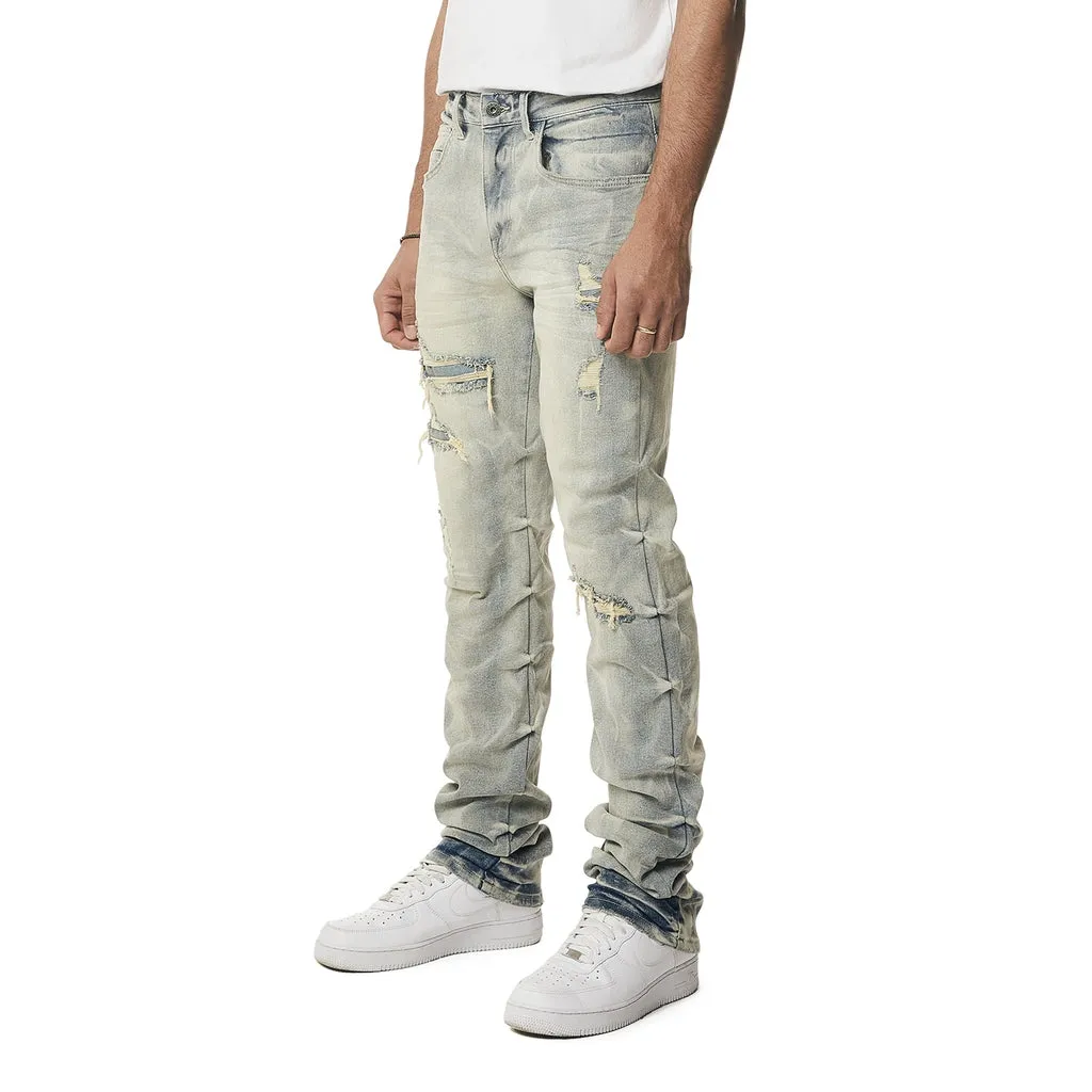 Crinkle Effect Straight Jeans - Industrial Blue