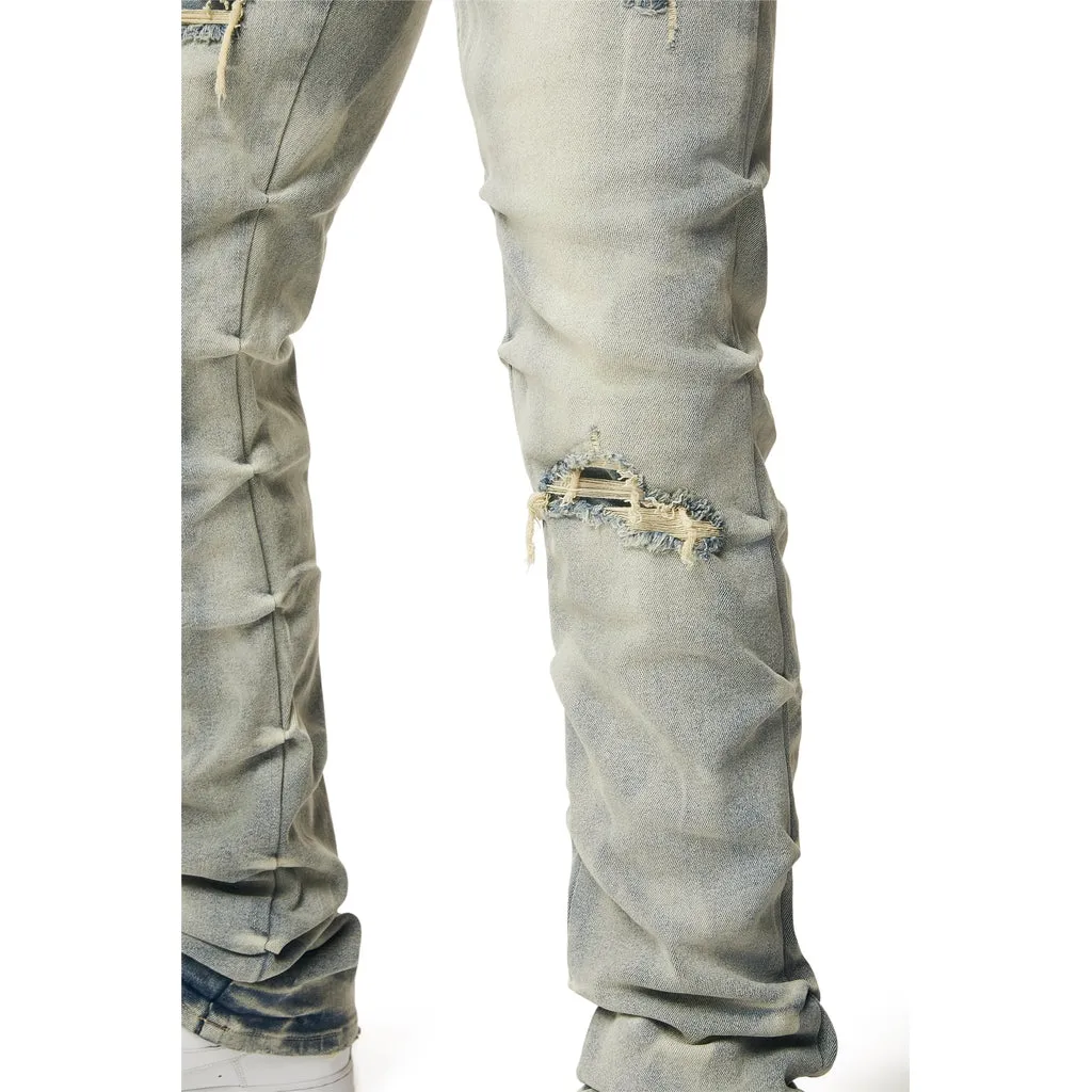 Crinkle Effect Straight Jeans - Industrial Blue