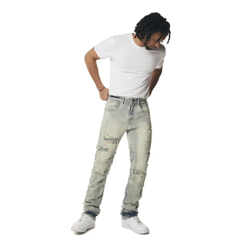 Crinkle Effect Straight Jeans - Industrial Blue