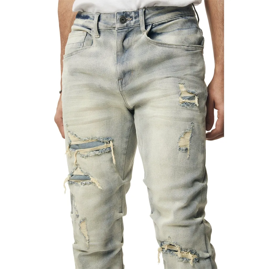 Crinkle Effect Straight Jeans - Industrial Blue