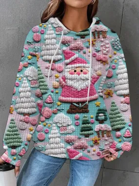 Firelyy Women's Pink Santa Pullover Hooded Sweater