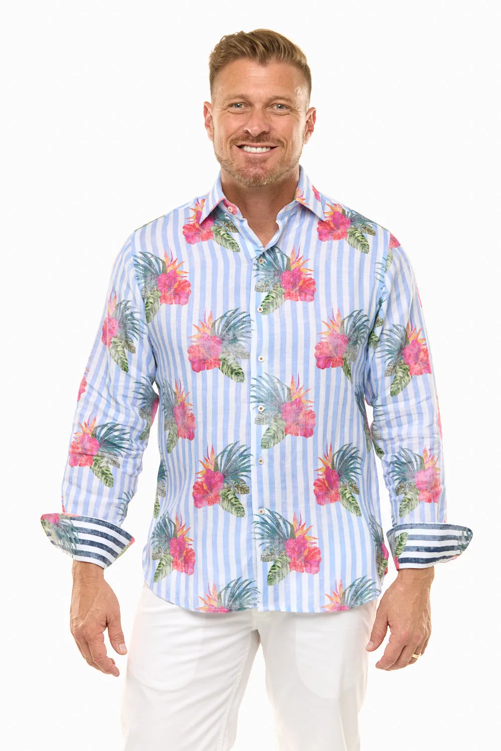 HIBISCUS LINEN SHIRT SKY