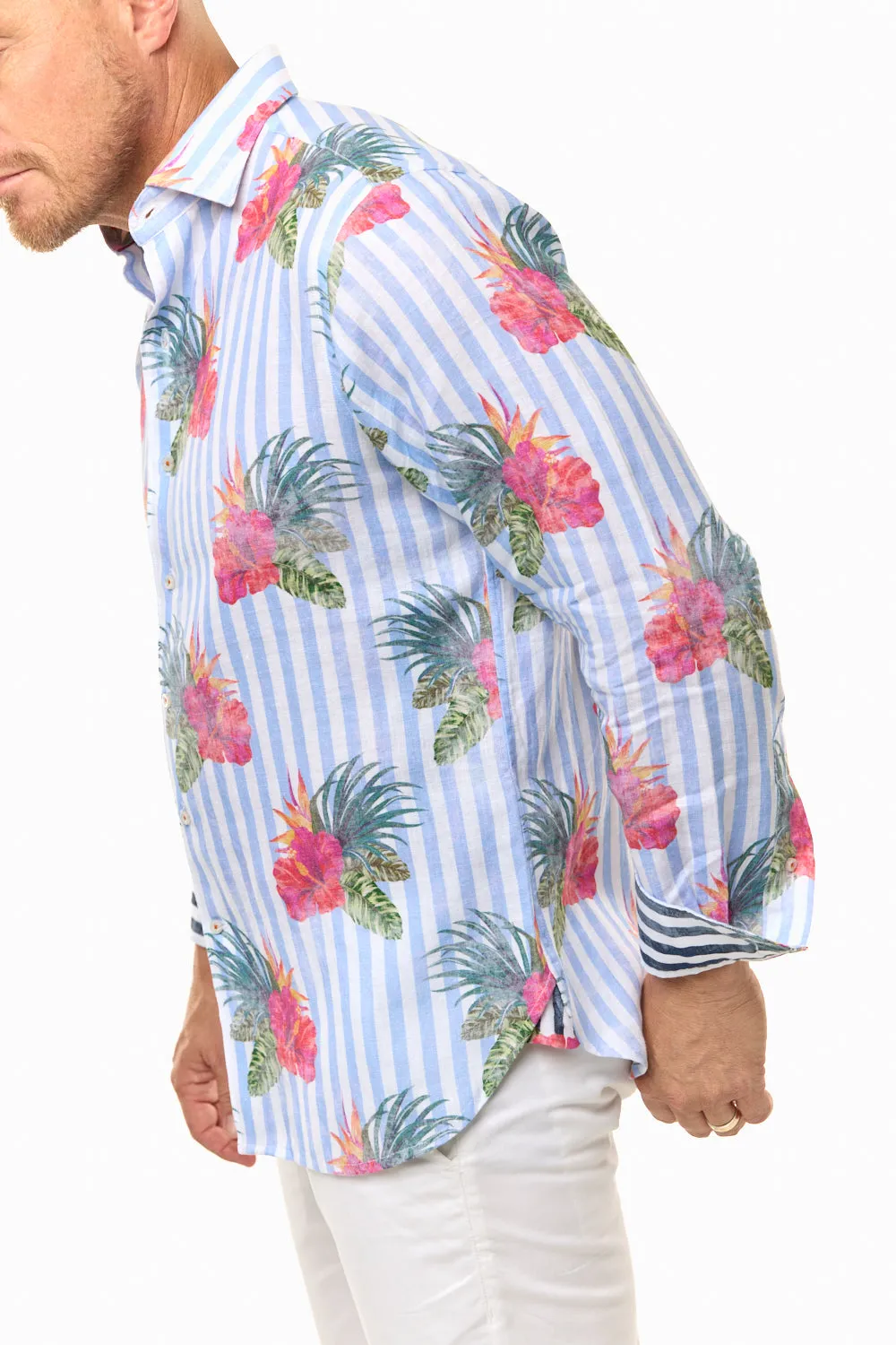 HIBISCUS LINEN SHIRT SKY