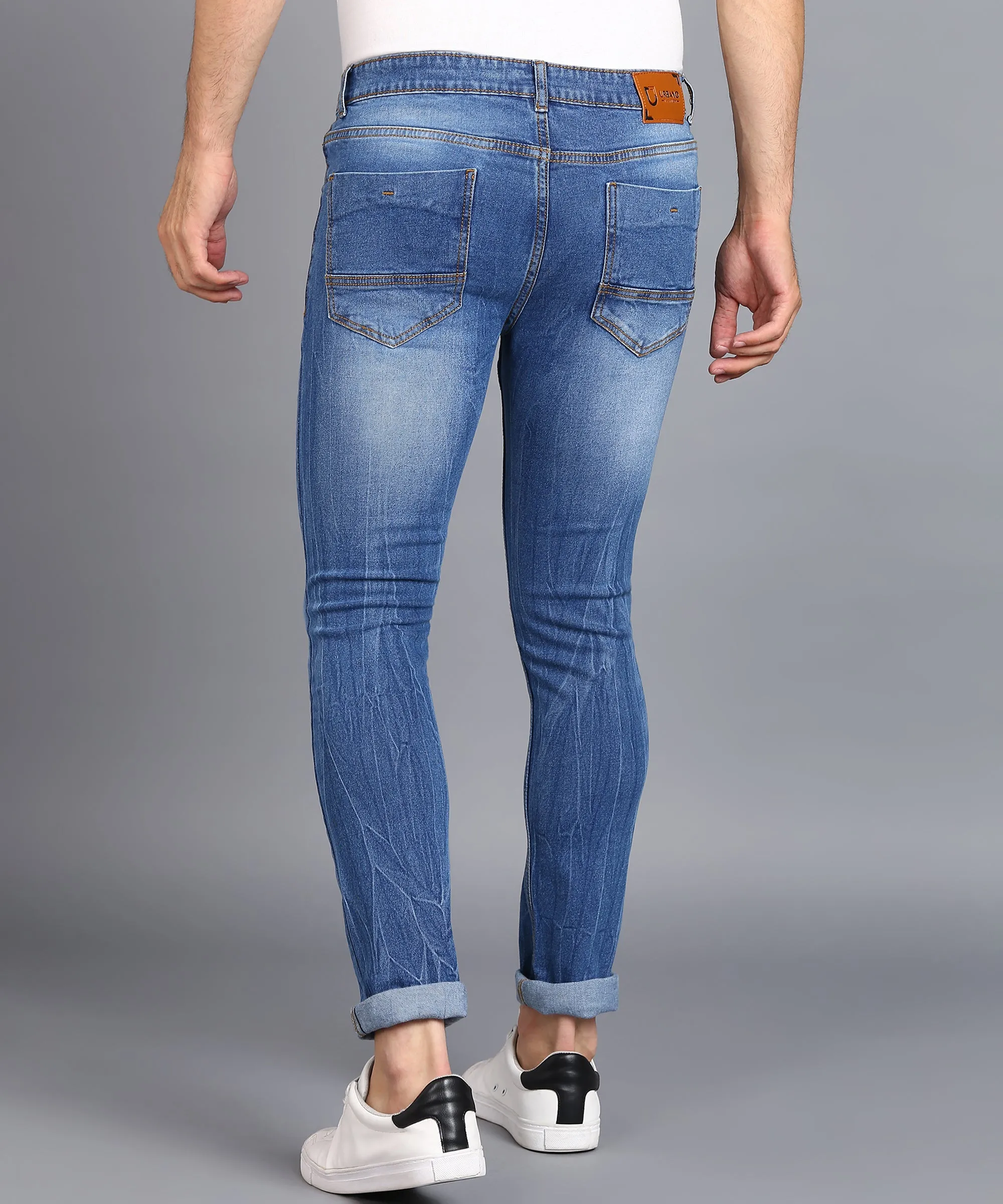 Men's Dark Blue Skinny Fit Washed Jeans Stretchable