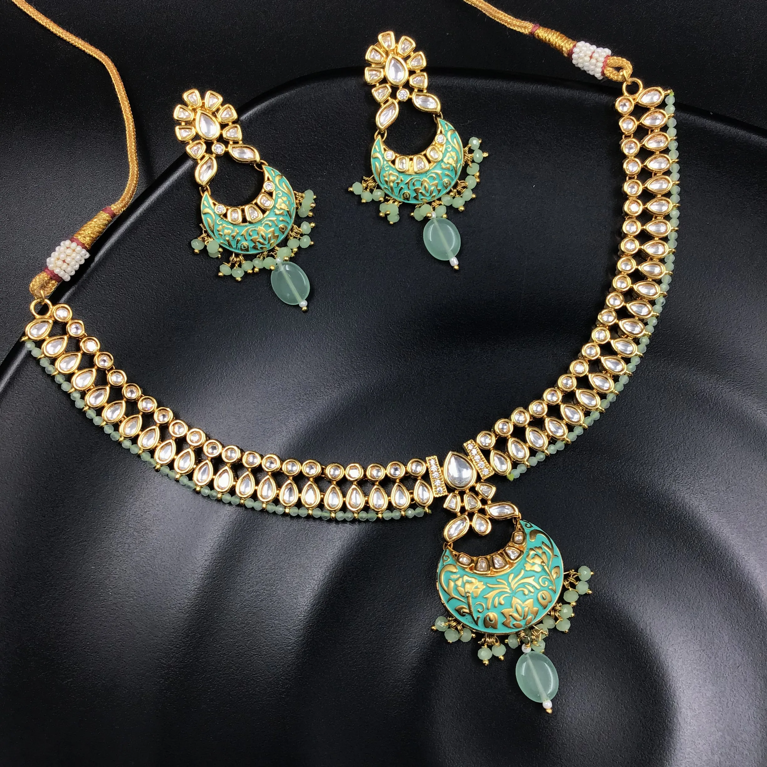 Mint Green Kundan Necklace Set 10795-6580