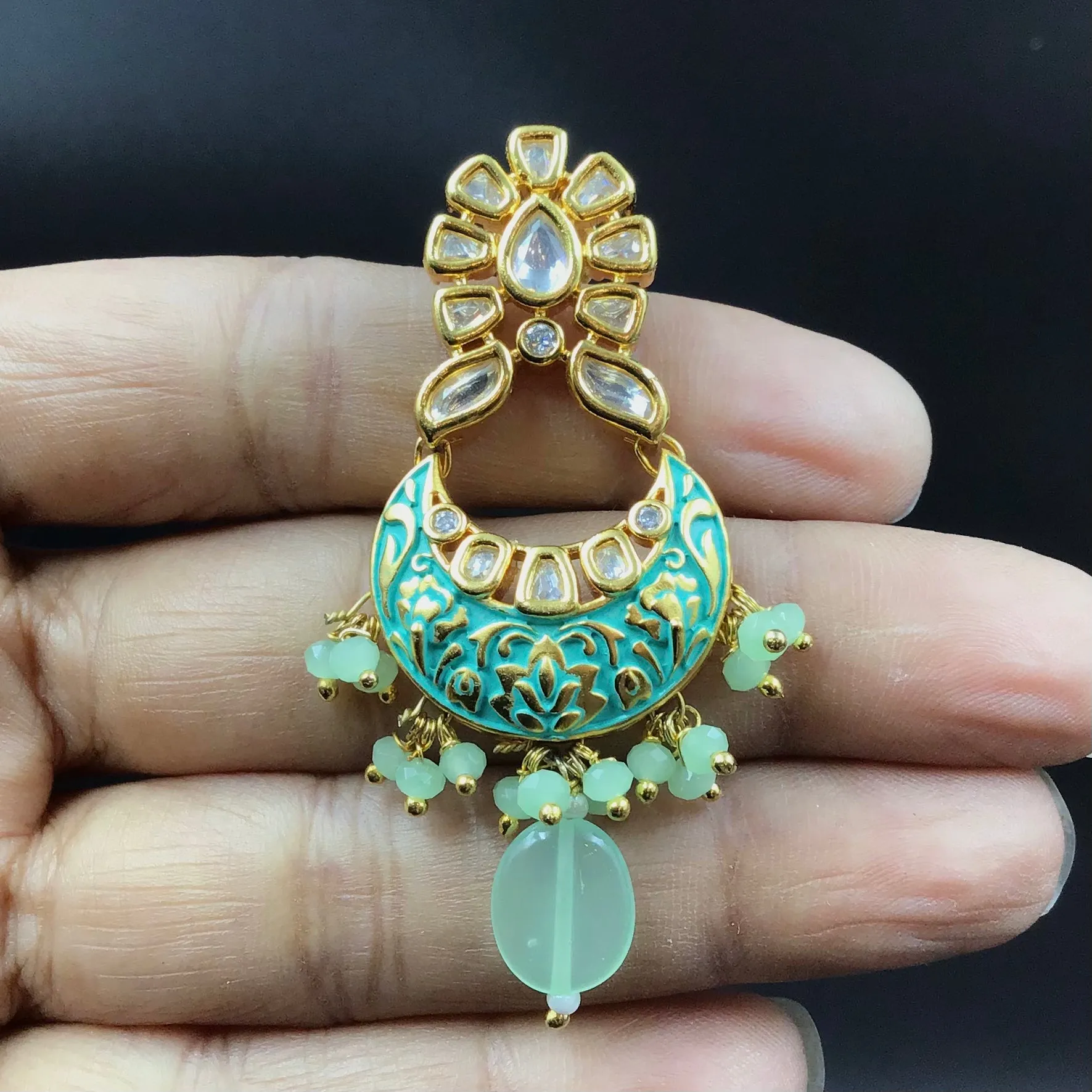 Mint Green Kundan Necklace Set 10795-6580
