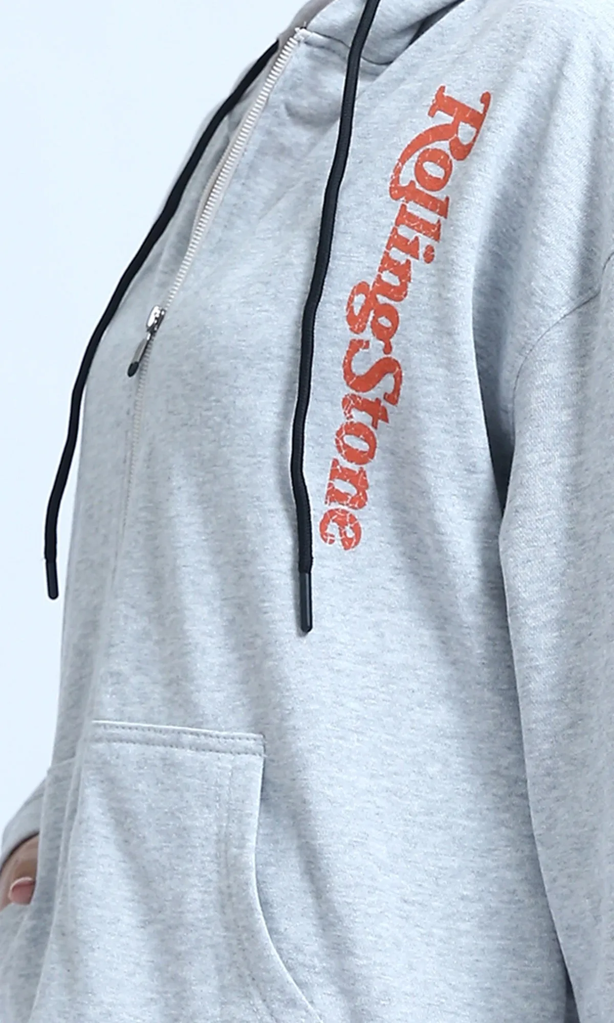 O200152 - Winter Zipper Through Pocket Printed Hoodie - Heather Grey