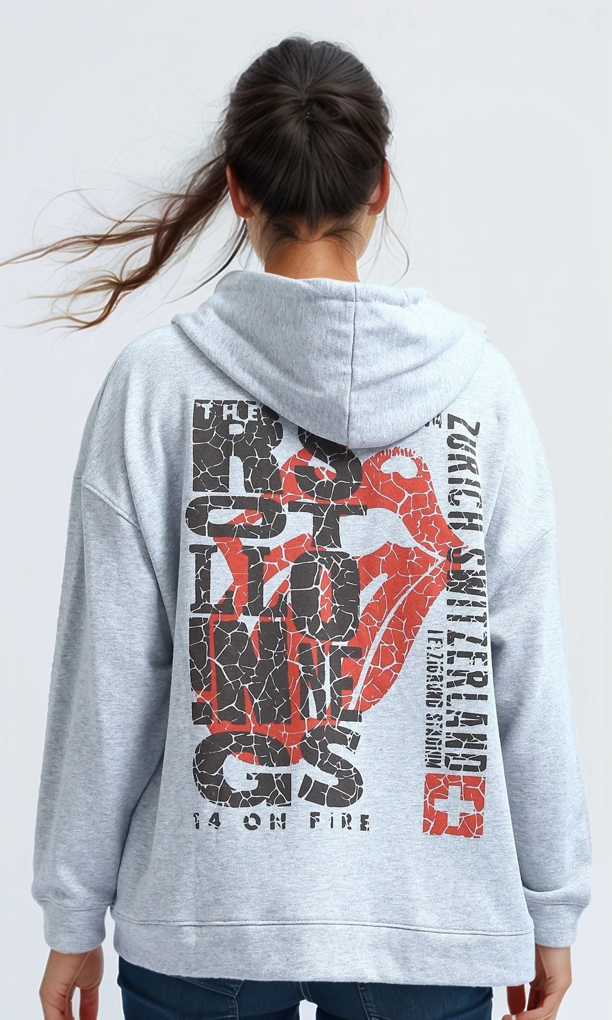 O200152 - Winter Zipper Through Pocket Printed Hoodie - Heather Grey