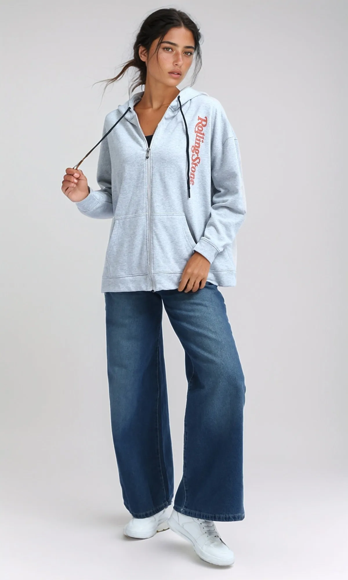 O200152 - Winter Zipper Through Pocket Printed Hoodie - Heather Grey
