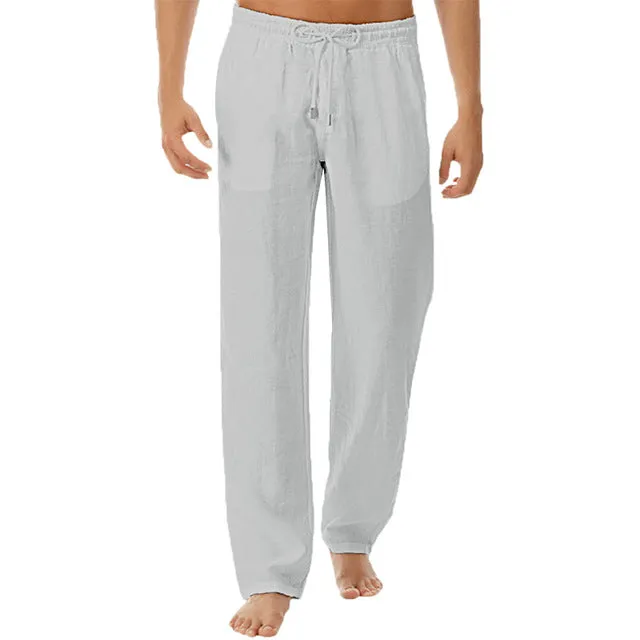 VICABO Mens Pants Casual Simple Cotton Linen Cool Pants for Men Clothing Loose Elastic Waist Male Pants #w