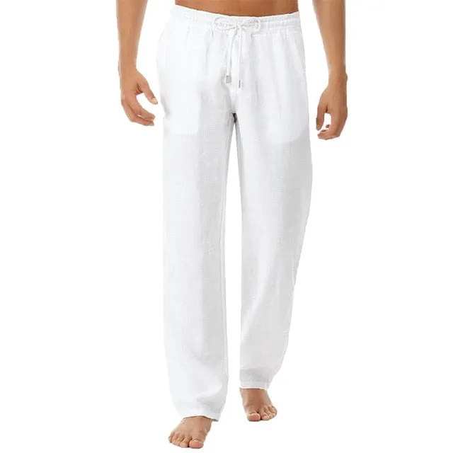 VICABO Mens Pants Casual Simple Cotton Linen Cool Pants for Men Clothing Loose Elastic Waist Male Pants #w