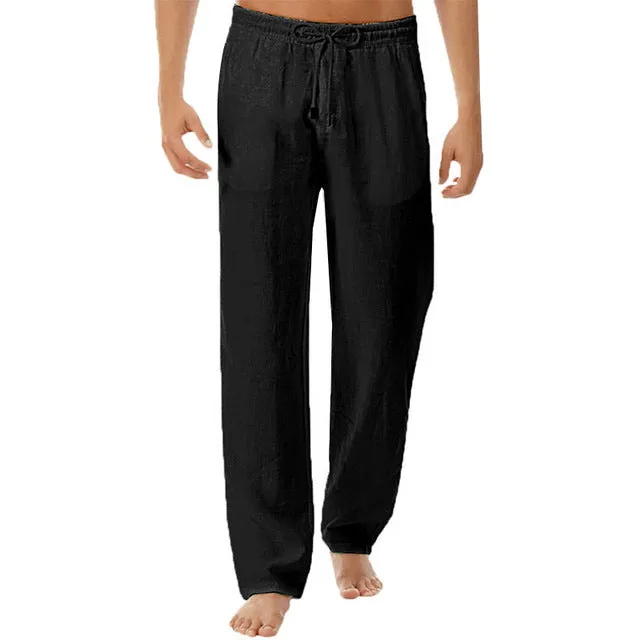 VICABO Mens Pants Casual Simple Cotton Linen Cool Pants for Men Clothing Loose Elastic Waist Male Pants #w