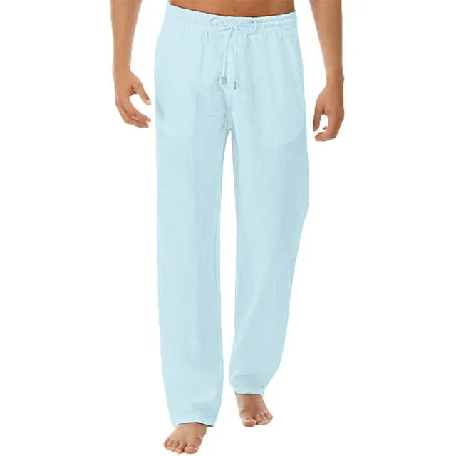 VICABO Mens Pants Casual Simple Cotton Linen Cool Pants for Men Clothing Loose Elastic Waist Male Pants #w
