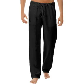 VICABO Mens Pants Casual Simple Cotton Linen Cool Pants for Men Clothing Loose Elastic Waist Male Pants #w